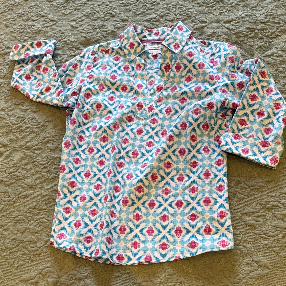 Foxcroft Blue and Pink Patterned Shirt